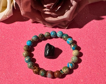 Handcrafted Jasper Gemstone Bracelet: Natural Stone Beaded Jewelry