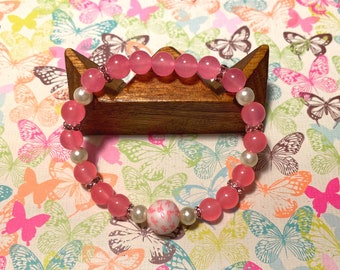 Handmade Jade & Pearl Breast Cancer Awareness Bracelet