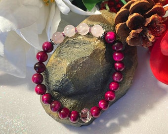 Handmade Rose Quartz & Pink Tiger's Eye Bracelet