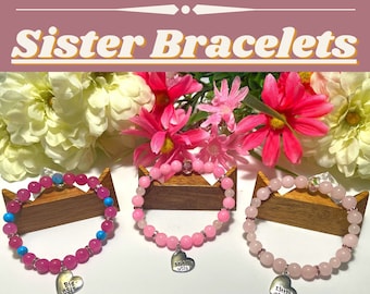 Sister Gemstone Bracelets: Jade, Rose Quartz, Family Gift