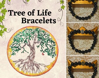 Black Onyx Tree of Life Bracelet: Handmade Gemstone Healing Jewelry