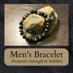 Men&#39;s Bracelet, Black Onyx and Hematite Gemstones, Gifts for him, Men&#39;s Fashion, Men&#39;s Accessories, Strength Bracelet, Courage Bracelet