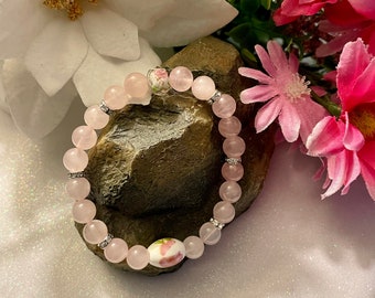Light Pink Fashion Bracelet Made With Rose Quartz Gemstones