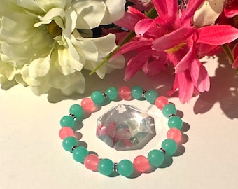 Pink & Teal Jade Awareness Bracelet: Hereditary Cancer Support