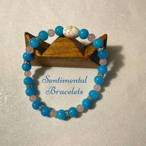 Blue Fashion Bracelet made with Jade and Rose Quartz Gemstones