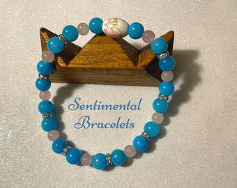 Blue Fashion Bracelet made with Jade and Rose Quartz Gemstones