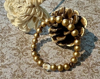 Gold Ribbon Bracelet: Childhood Cancer Awareness, Shell Pearl Jewelry