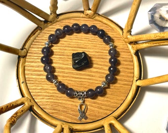 Jade Gemstone Awareness Bracelet: Gray Ribbon, Hope Charm