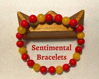 COVID-19 Awareness Jade Bracelet, Red and Yellow Ribbon, Handmade