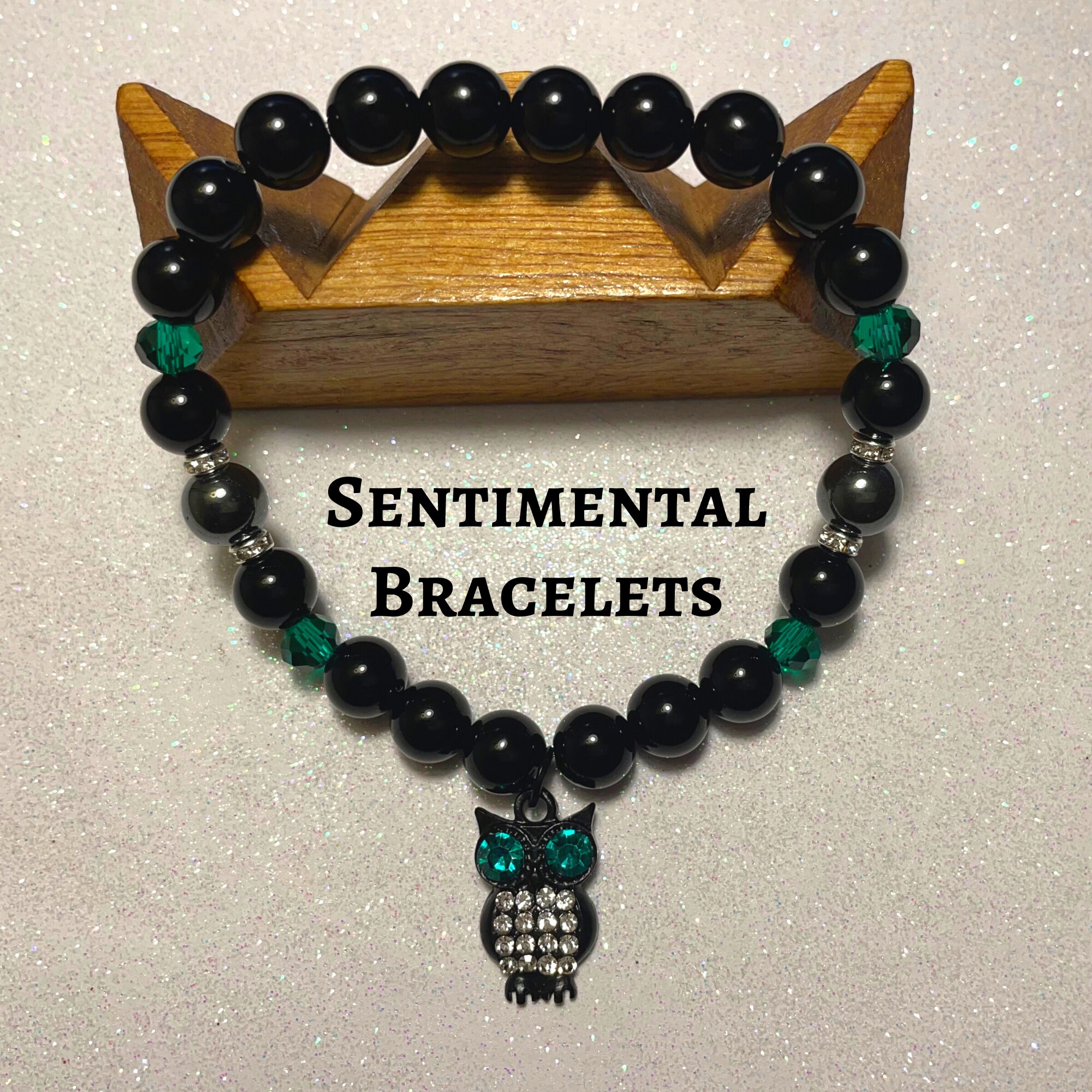 Owl Bracelet: Black Onyx & Hematite Gemstone, Wisdom Jewelry