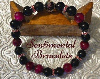 Handmade Gemstone Bracelet: Black Onyx & Pink Tiger's Eye