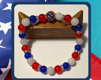 Red White Blue Gemstone Bracelet: Patriotic USA Jewelry