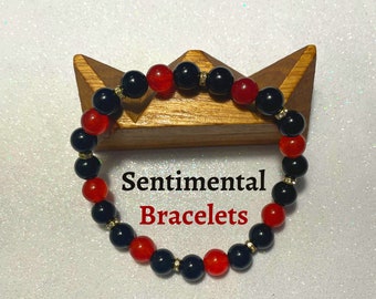 Red and Black Awareness Bracelet: Onyx & Carnelian Gemstone