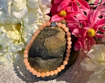 Peach Bead Bracelet with Awareness Ribbon Charm