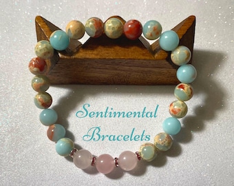 Jasper and Rose Quartz Gemstone Bracelet, Handmade Bracelet