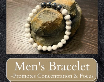 Men's Bracelet, Men's Fashion, Accessories, Protection Bracelet, Healing Bracelet, Strength Bracelet, Howlite and Hematite Gemstone Bracelet
