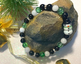 Snowman Gemstone Bracelet: Holiday Christmas Jewelry