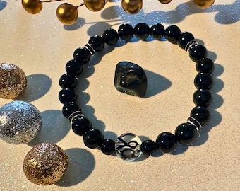 Onyx Gemstone Bracelet: Black Ribbon Awareness, Mourning Jewelry