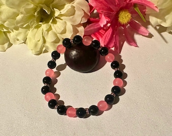 Black and Pink Awareness Bracelet, Breast Cancer Awareness, Melanoma Awareness, Handmade Jewelry