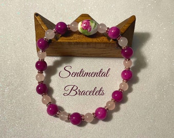 Purple Fashion Bracelet made with Jade and Rose Quartz Gemstones