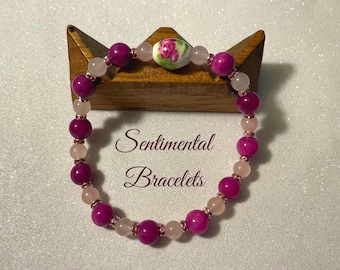 Purple Fashion Bracelet made with Jade and Rose Quartz Gemstones