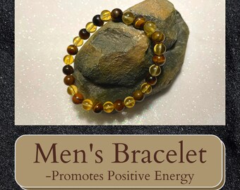 Tiger's Eye & Citrine Gemstone Bracelet - Men's Fashion