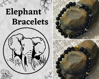 Black Onyx Elephant Bracelet: Unisex Gemstone Jewelry