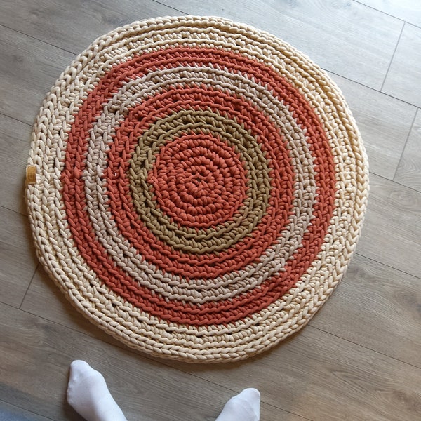 Tapis rond, tapis au crochet, tapis en coton, tapis chambre, tapis salle de bain, tapis fait main, tapis 87cm de diamètre, Cercless