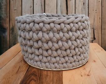 Panier crochet fond en bois,  panier en coton, panier rangement,  panier décoration, Taupe