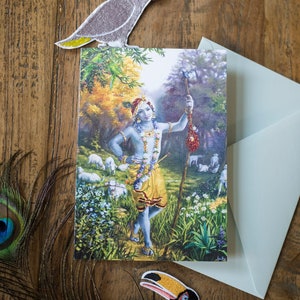 Krishna cowherd boy greeting cards | Blank inside | Bhakti Art | A6 | Free Shipping