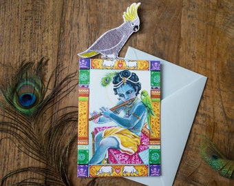 Krishna in the morning greeting card | Blank inside | Bhakti Art | A6 | Free Shipping
