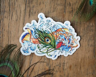 Matsya fridge magnet | Fish and peacock feather | Radhe Gendron art | Free shipping