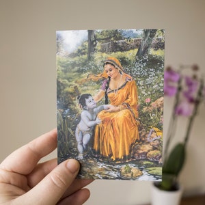 Krishna und Yashoda Grußkarten | Innen leer | Bhakti Kunst | DIN A6 | Kostenloser Versand