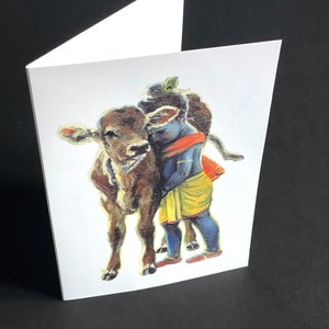 Wenskaarten met kalfsknuffel | Blanco binnenkant | Bhaktikunst | A6 |  Gratis verzending