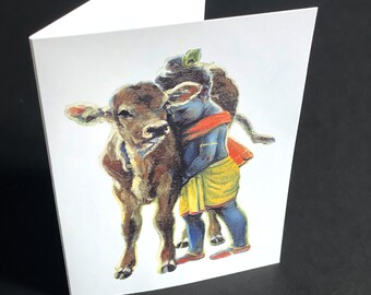 Calf hug greeting cards | Blank inside | Bhakti Art | A6 |  Free Shipping