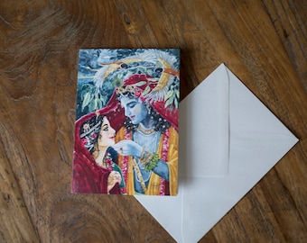 Radha Krishna in summer rains greeting cards | Blank inside | Bhakti Art | A6 | Free Shipping