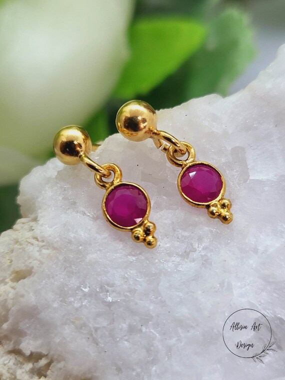 Classic Cushion & Round Cut Ruby Drop Earrings For Women| Italo Jewelry