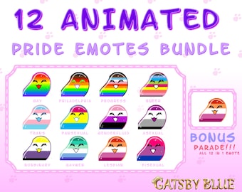 12 ANIMATED EMOTES | Bundle| LGBTQ+ | Twitch | Discord | Youtube | Pride | Cute | Rainbow | Wiggle | Slime | Happy