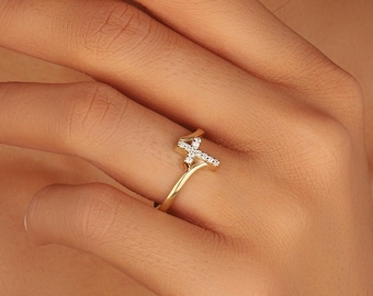 14K Gold Cross Stackable Ring * 18K Solid Gold Religious Statement Ring * Minimalist Diamond 14K Gold Women Ring *  Mother Mom
