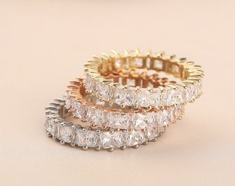 Stackable Baguette Eternity CZ Rings * Stacking Silver Rose Gold Filled Bands * Best Friend Gift * s For Mom Mother Women Wife
