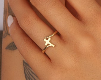 Sterling Silver Cross Religious Minimalist Ring * Christian Jewelry Gold Rose Filled Band *  For Mom Mother Wife Best Friend mothers day