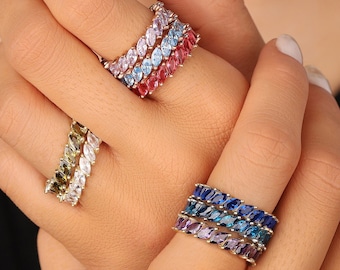 Marquise Minimalist Ring Eternity Birthstone Ring * Everyday Silver Gold Ring  *  For Family Mom Mother Women Wife Best Friend