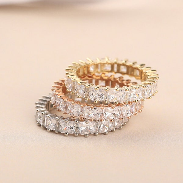 Stackable Baguette Eternity CZ Rings * Stacking Silver Rose Gold Filled Bands * Best Friend Gift * s For Mom Mother Women Wife