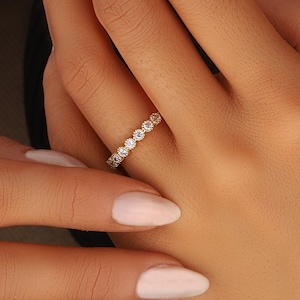 Elegant Solid Gold Cz Engagement Ring, 14K Gold Promise Thin Gold Ring, Dainty Cz Zirconia Half Eternity Ring, Real 18K Gold Stacking Ring