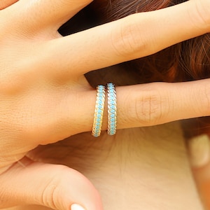 Stackable Half Eternity Initial Turquoise Thin Rings * Silver Rose Gold Filled Band * Stacking Bands * s For Mom Mother Women mothers day