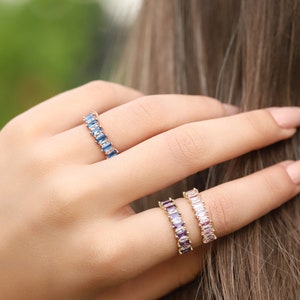 Half Eternity Family Birthstone Ring * Silver Rose Gold Filled Ring *  For  Mother * Delicate Simple Best Friend Gift Valentines Day