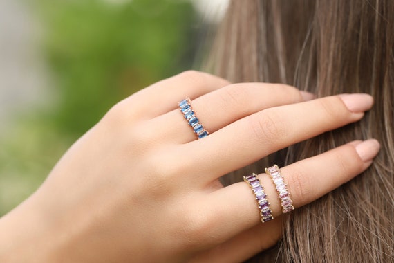 Half Eternity Family Birthstone Ring Silver Rose Gold Filled Ring