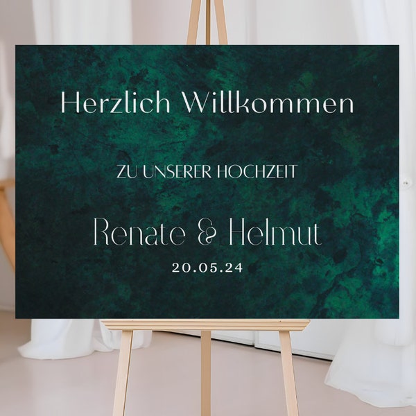 Willkommensschild Hochzeit - Leinwand , Poster - Grün, Glamour , Vintage