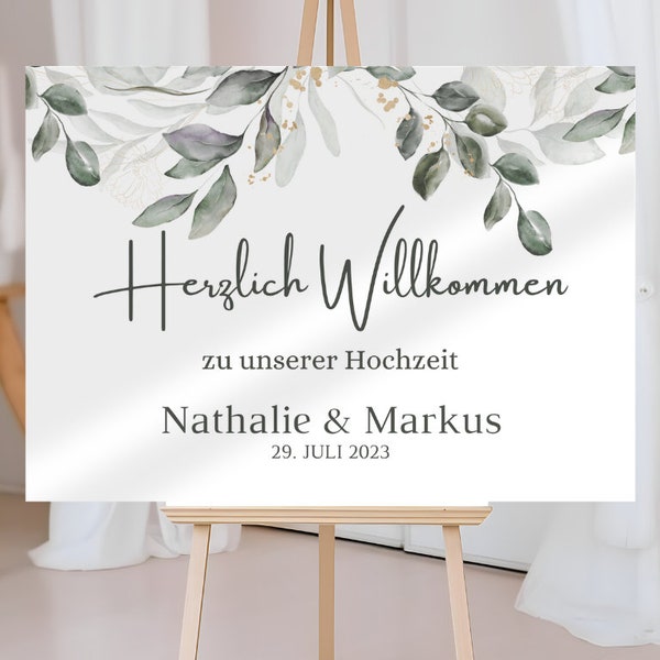 Willkommensschild Hochzeit - Leinwand , Poster - Eukalyptus Vintage