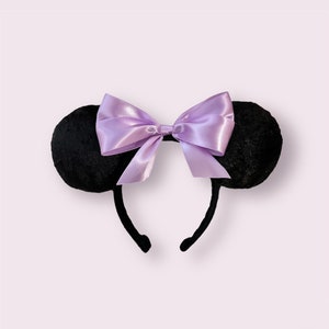 Purple bow ears, coquette ears, purple bow mouse ears, Minnie ears, ribbon ears, purple ribbon ears